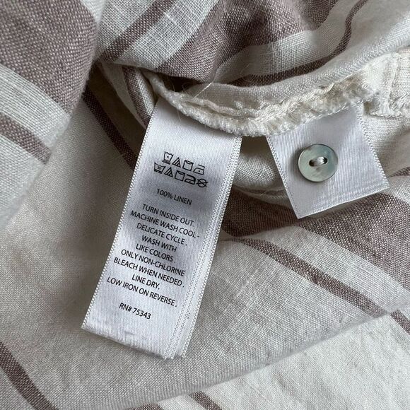 Jones New York 100% Linen White Striped Long Sleeve Tunic Button Down Up Women’s - Picture 12 of 16